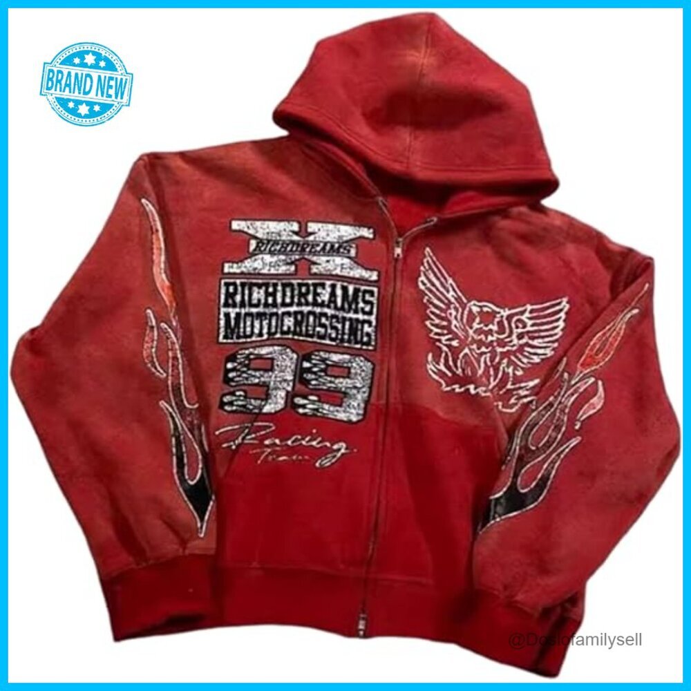 Oversized Zip Up Hoodie Y2K Grunge Streetwear Emo Vintage Graphic Outerwear
